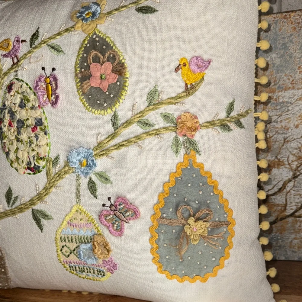 Embroidered Pier 1 Spring Easter Motif Decorative Pillow